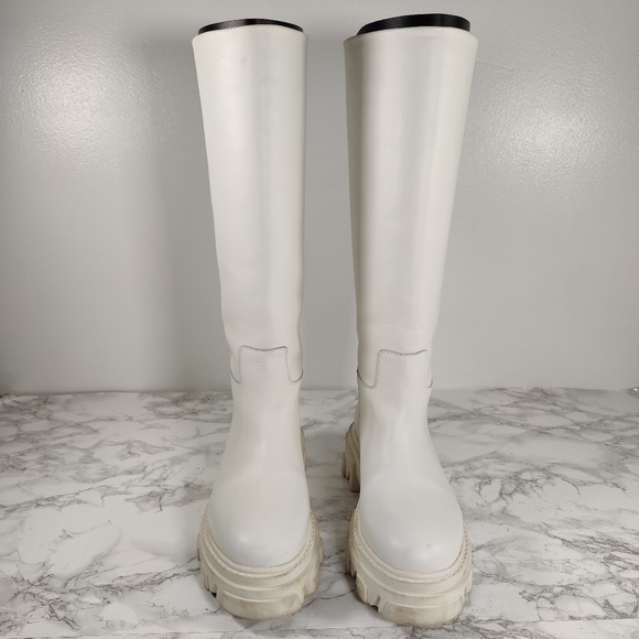 Gia X Pernille Tiesbaek White Leather Tubular Combat Boots Size 38.5 - Picture 2 of 14